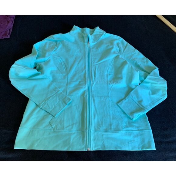 GVS Turquoise Zip-Up Hoodie Jacket Size Large Cotton Spandex  Outerwear - Picture 1 of 8